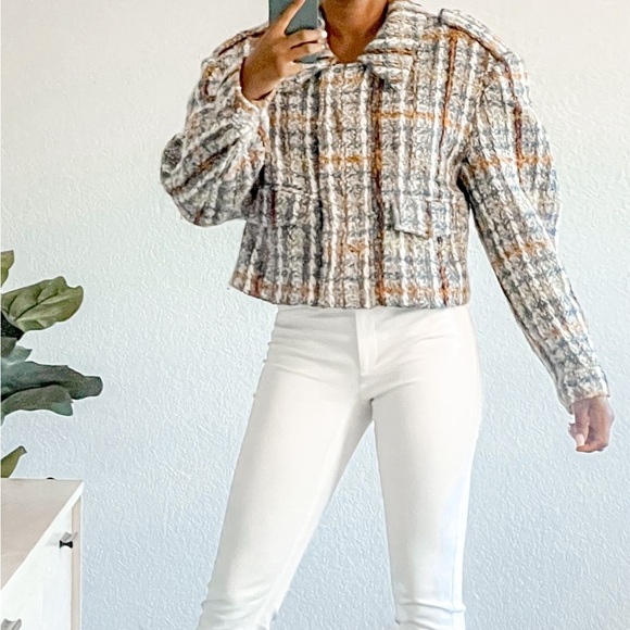 Remain Birger Christensen Lona Boxy Crop Knit Tweed Jacket Aegean Blue Comb nwot - Picture 4 of 15